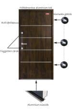 Kültéri acél HiSec bejárati ajtó Dió szín, egyedi dekorcsík