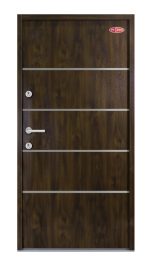 Prémium beltéri acél bejárati ajtó, Dió színben egyedi dekorcsíkokkal