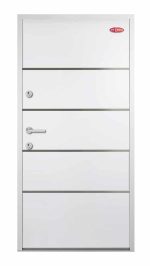 Ocelové interiérové vchodové dveře HiSec Premium - bílé s jedinečnými ozdobnými pruhy