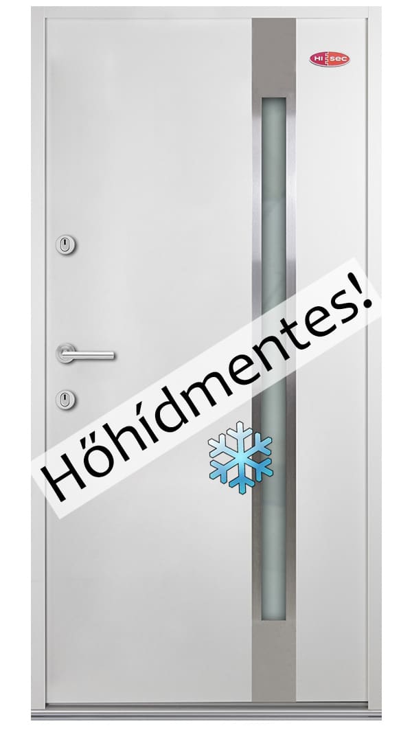 Fehér kültéri acél HiSec bejárati ajtó, hőszigetelt üvegbetéttel