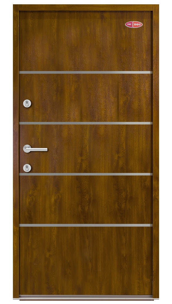 Kültéri acél HiSec bejárati ajtó Dió szín, egyedi dekorcsík Kültéri acél HiSec bejárati ajtó Dió szín, egyedi dekorcsík