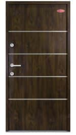Kültéri acél HiSec bejárati ajtó Dió szín, egyedi dekorcsík