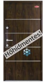 Kültéri acél HiSec bejárati ajtó Dió szín, egyedi dekorcsík