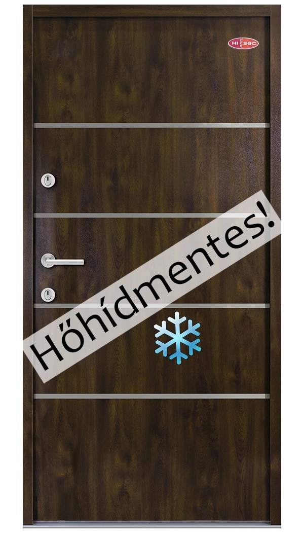 uj-hohidmentes-kulteri-acel-hisec-bejarati-ajto-dio-szin-egyedi-dekorcsik-logo Kültéri acél HiSec bejárati ajtó Dió szín, egyedi dekorcsík