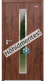 Prémium üvegbetétes Dió színű acél HiSec bejárati ajtó kültérre